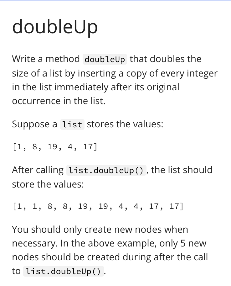 Solved doubleUp Write a method doubleUp that doubles the | Chegg.com