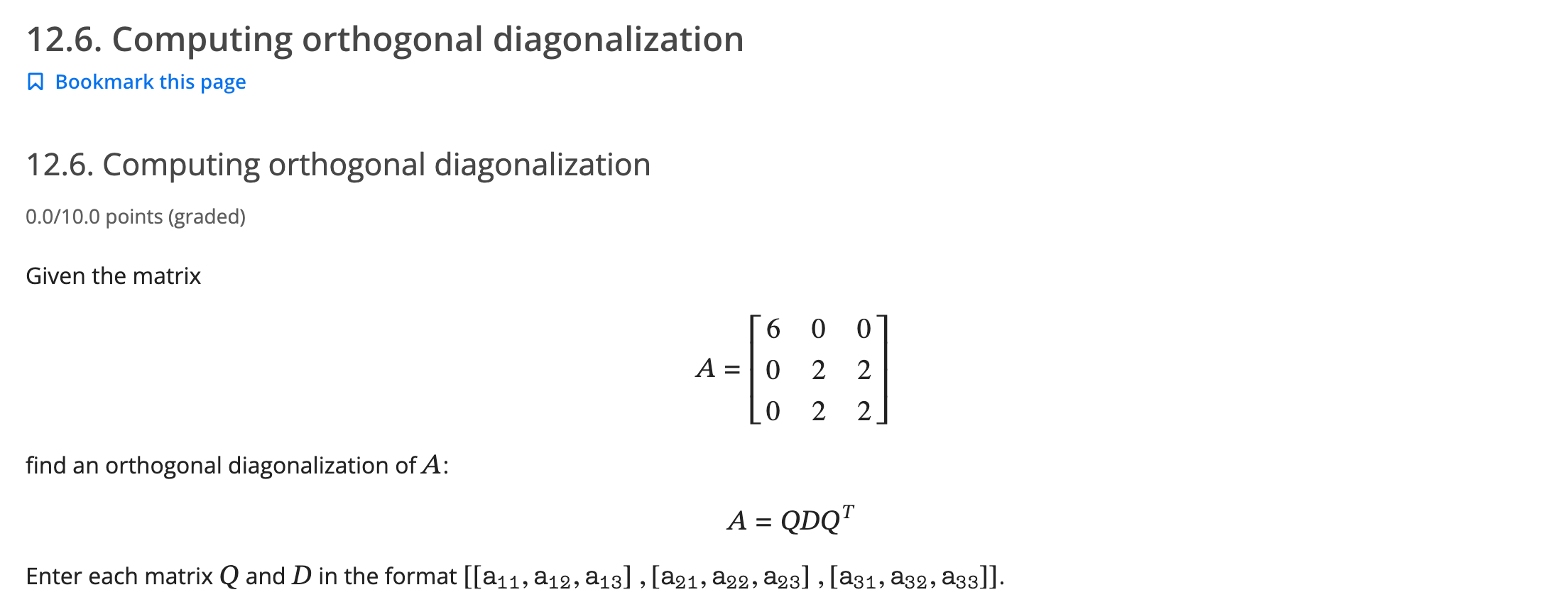 Solved 12.6. orthogonal diagonalization>