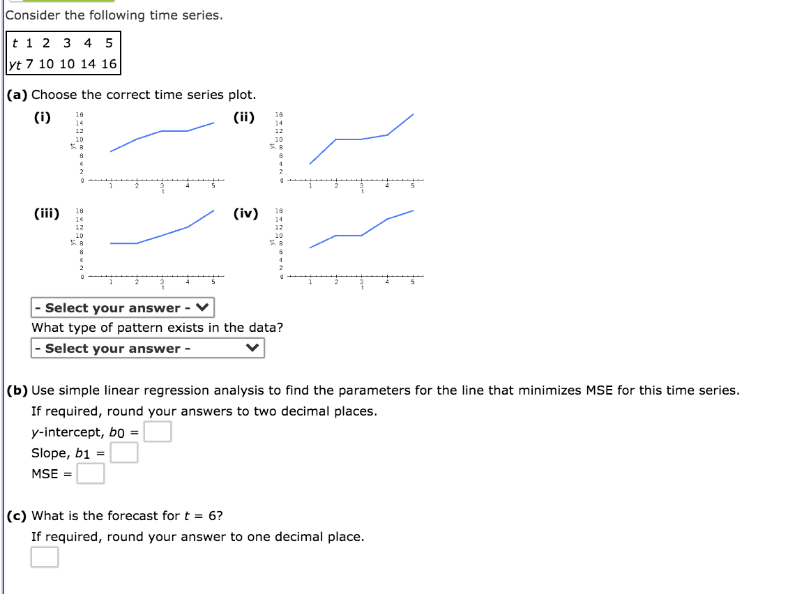 Solved Consider the following time series. t 1 2 3 4 5 lyt 7 | Chegg.com