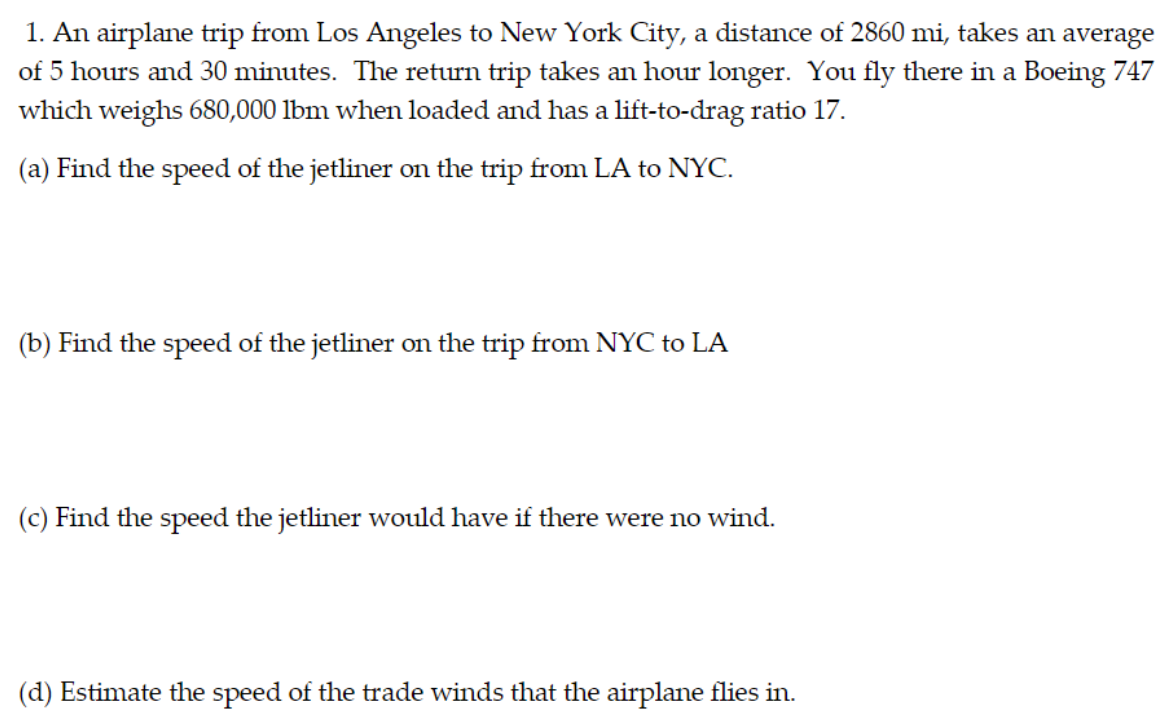 Solved 1. An airplane trip from Los Angeles to New York Chegg