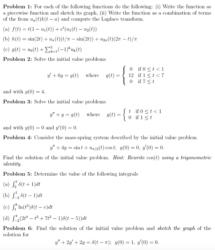 Solved Problem 1: For each of the following functions do the | Chegg.com
