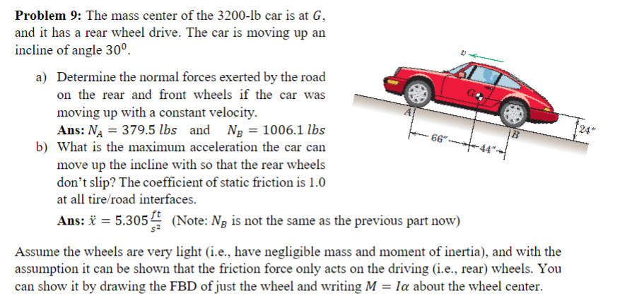 Solved Problem 9: The mass center of the 3200-lb car is at | Chegg.com