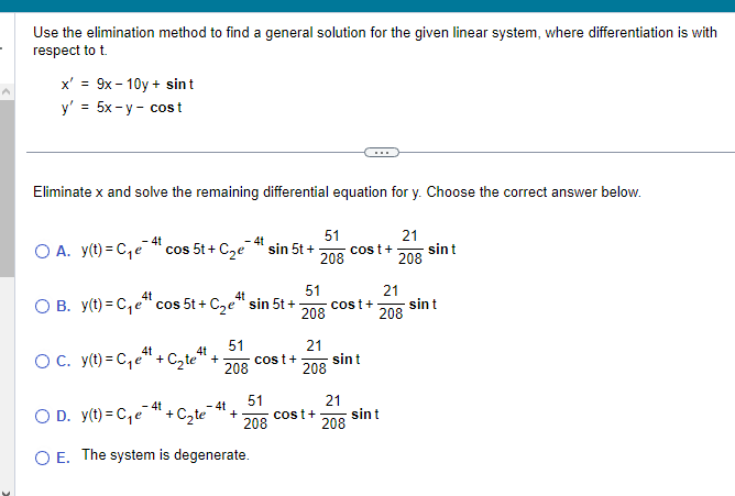 Solved Use the elimination method to find a general solution | Chegg.com