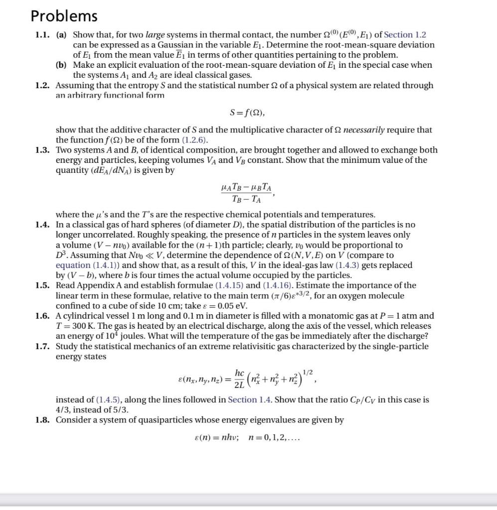 Solved Problems 1.1. (a) Show that, for two large systems in | Chegg.com