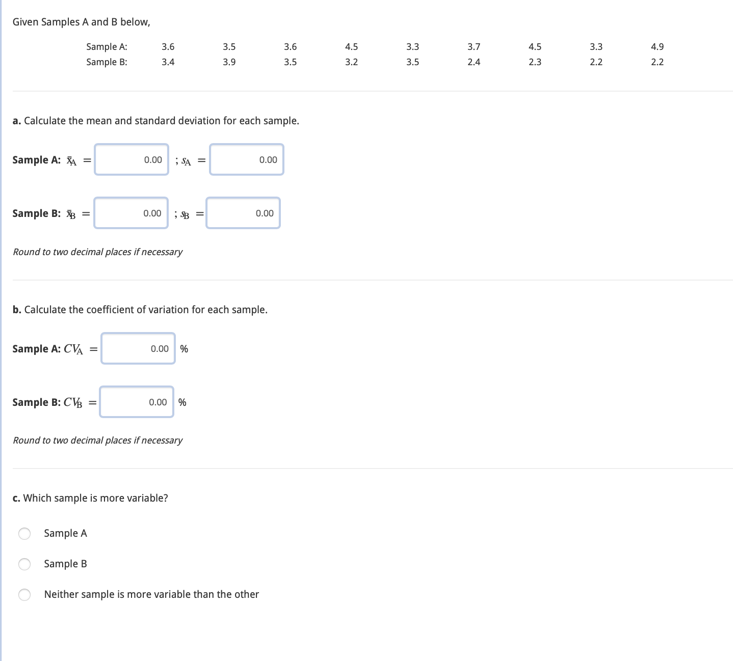 Solved Given Samples A And B Below,a. ﻿Calculate The Mean | Chegg.com