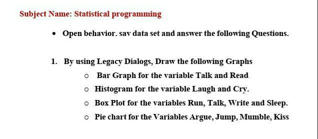Subject Name: Statistical programming • Open | Chegg.com