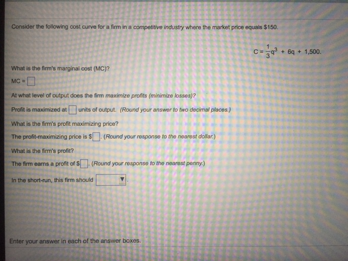 Solved Consider the following cost curve for a firm in a | Chegg.com