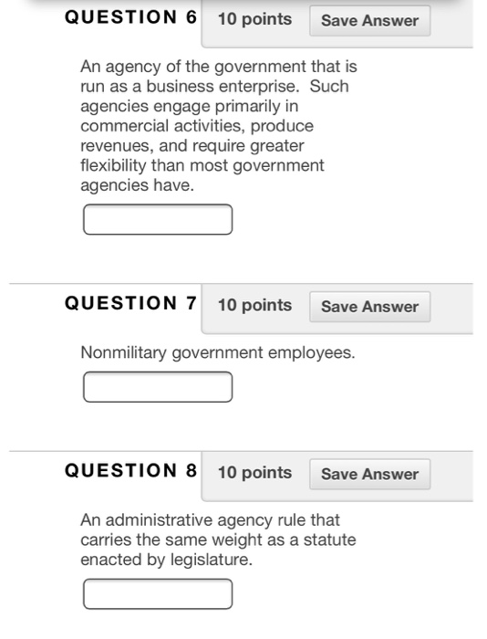Solved QUESTION 6 10 points Save Answer An agency of the | Chegg.com