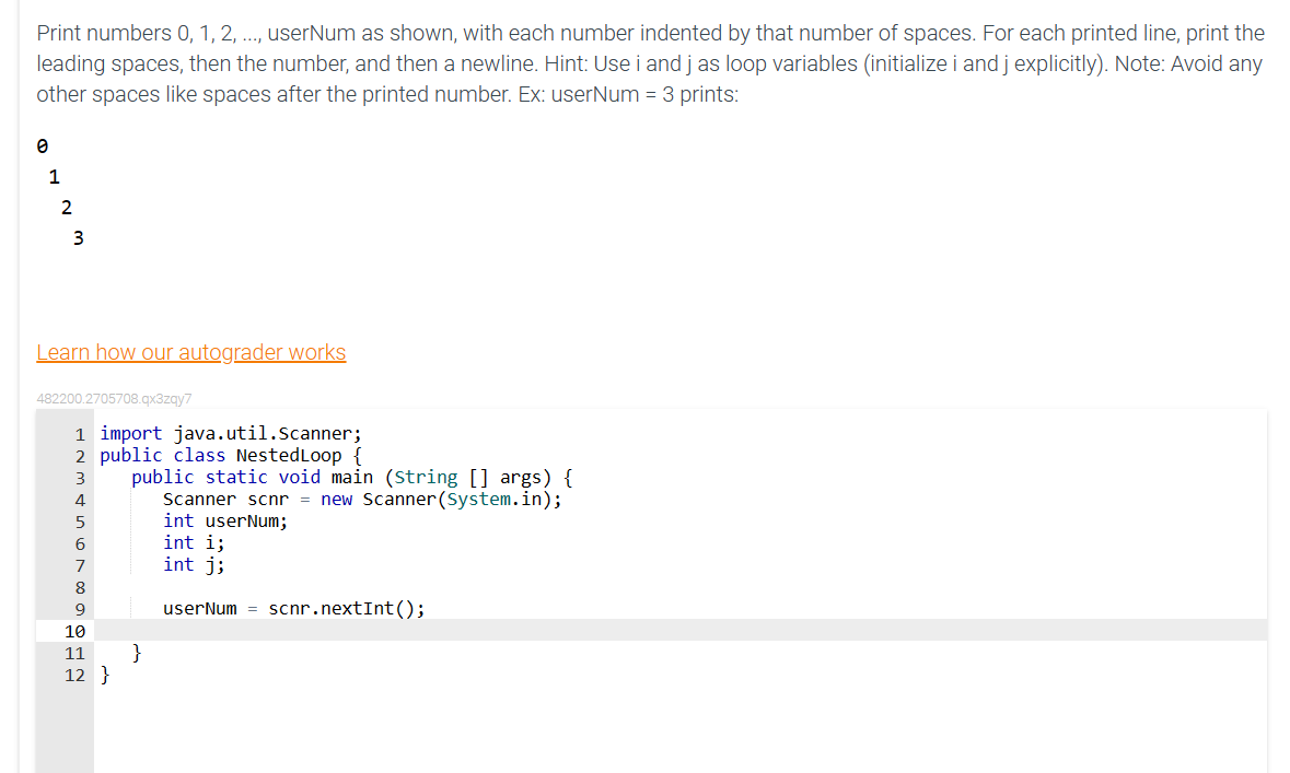 Solved Print numbers 0,1,2,…, userNum as shown, with each | Chegg.com