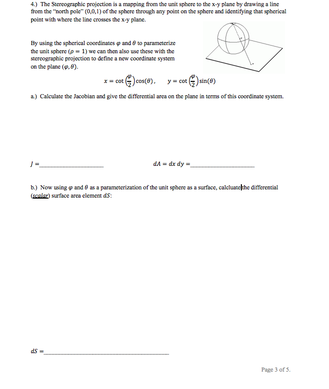 Solved 4.) The Stereographic projection is a mapping from | Chegg.com