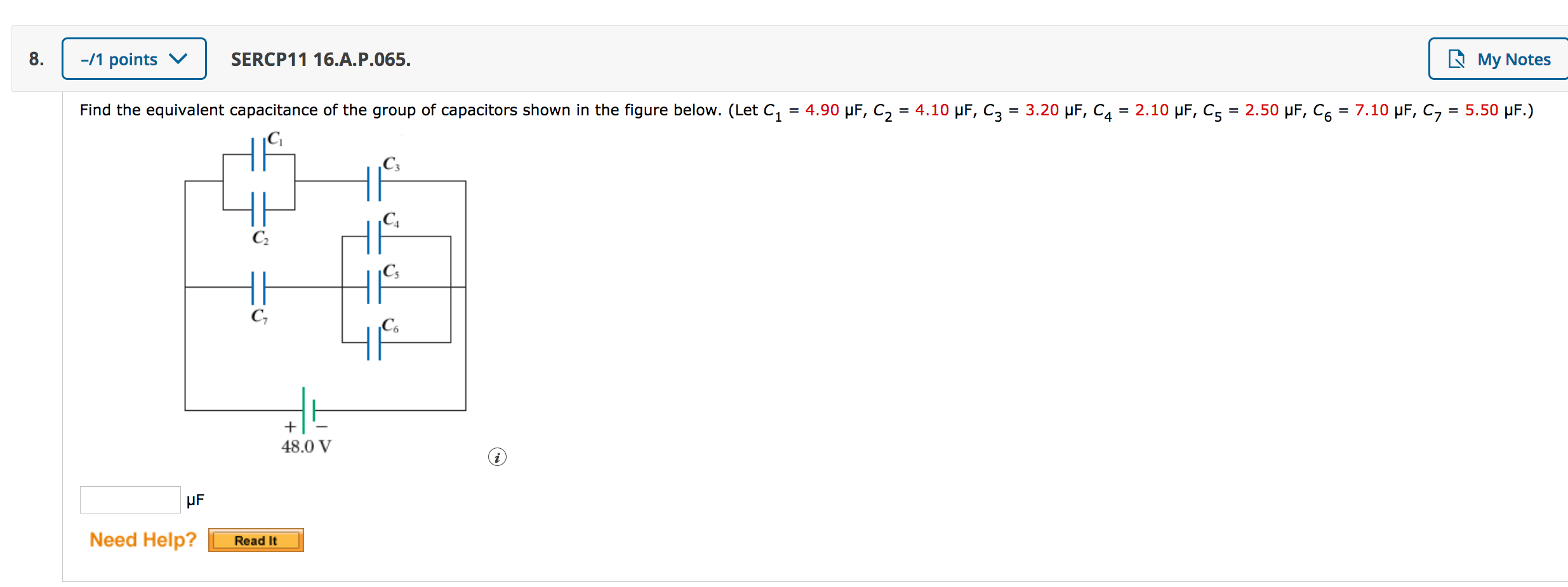 Solved -/1 points v | SERCP11 16.A.P.065. My Notes Find the | Chegg.com