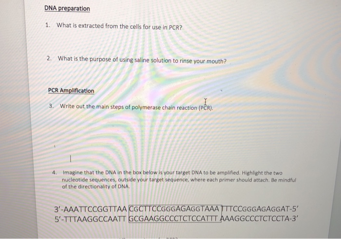 Solved DNA preparation 1. What is extracted from the cells | Chegg.com