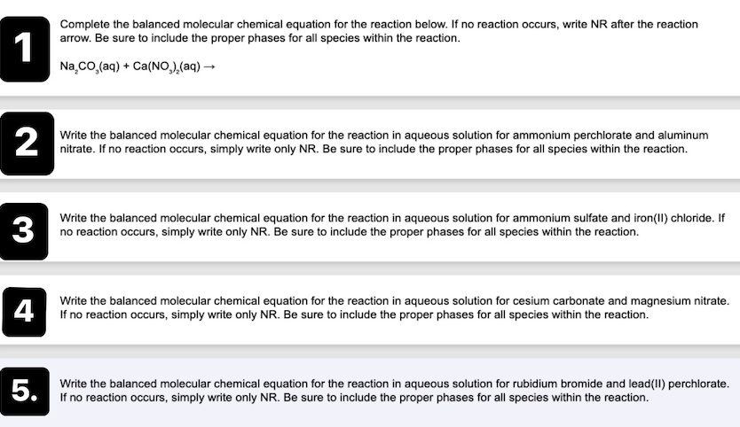 Solved Complete the balanced molecular chemical equation for | Chegg.com