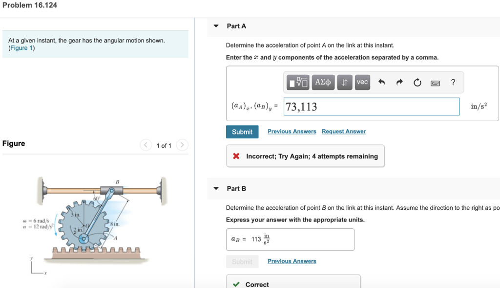 Solved At A Given Instant, The Gear Has The Angular Motion | Chegg.com