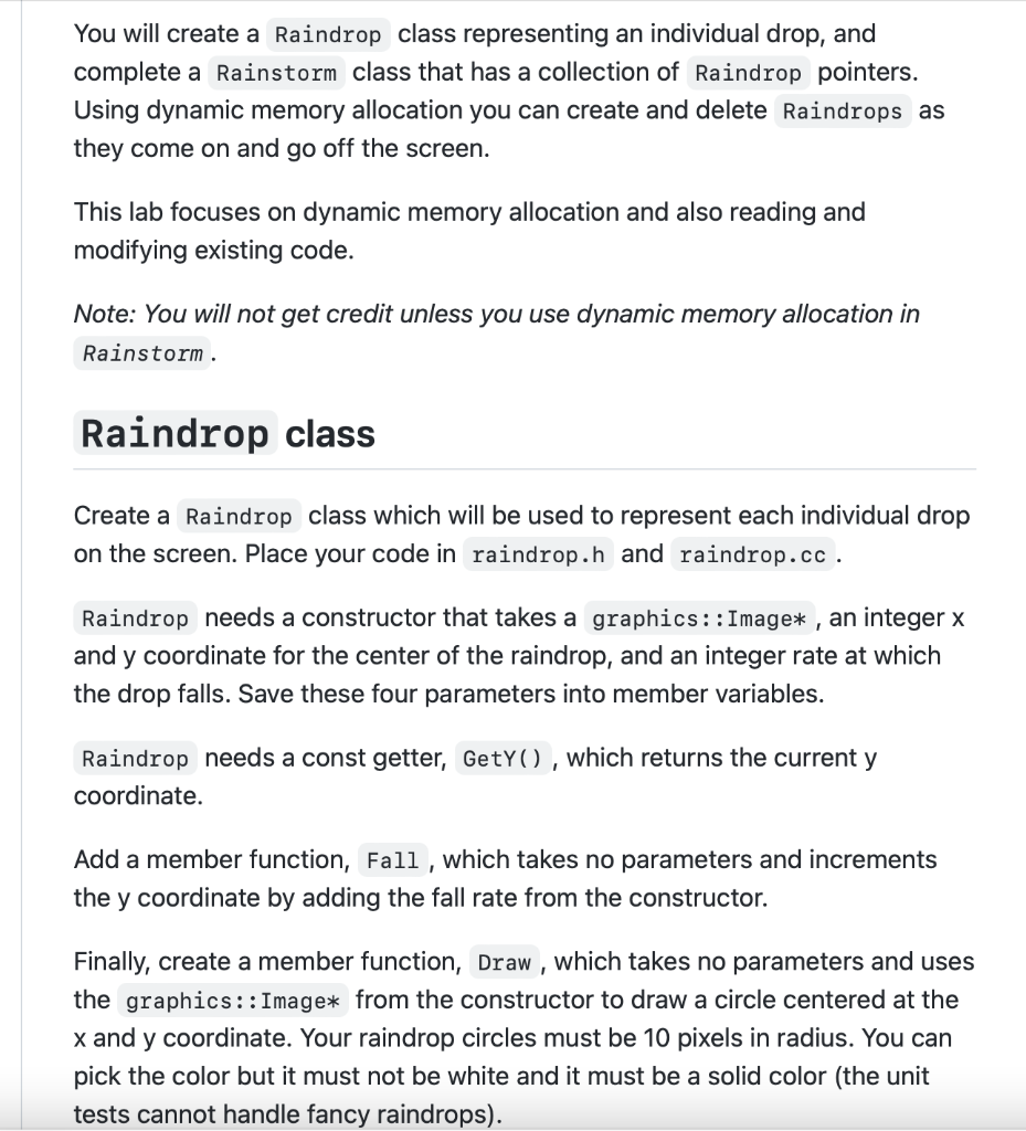 Solved You will create a Raindrop class representing an | Chegg.com
