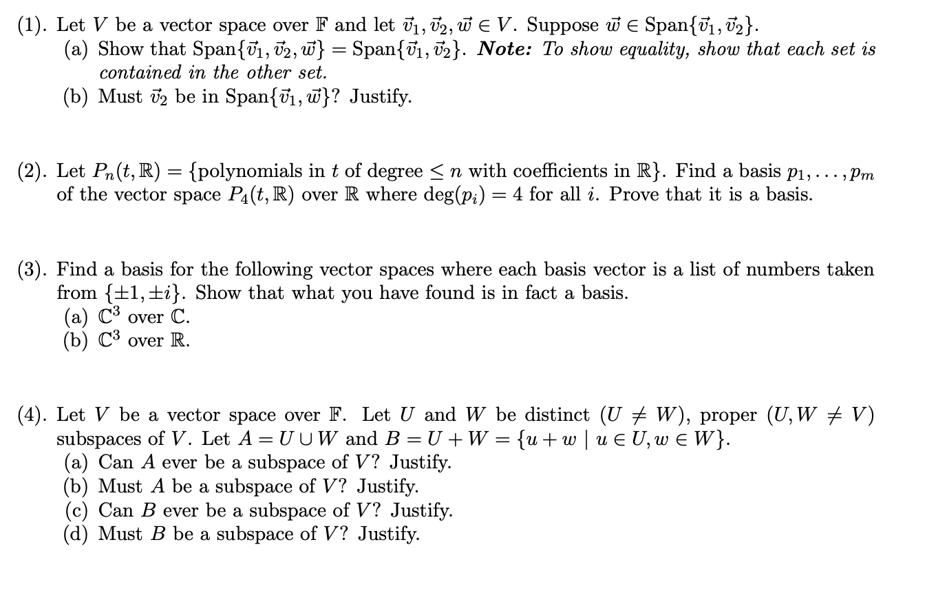 Solved 1 Let V Be A Vector Space Over F And Let V1 72 Chegg Com