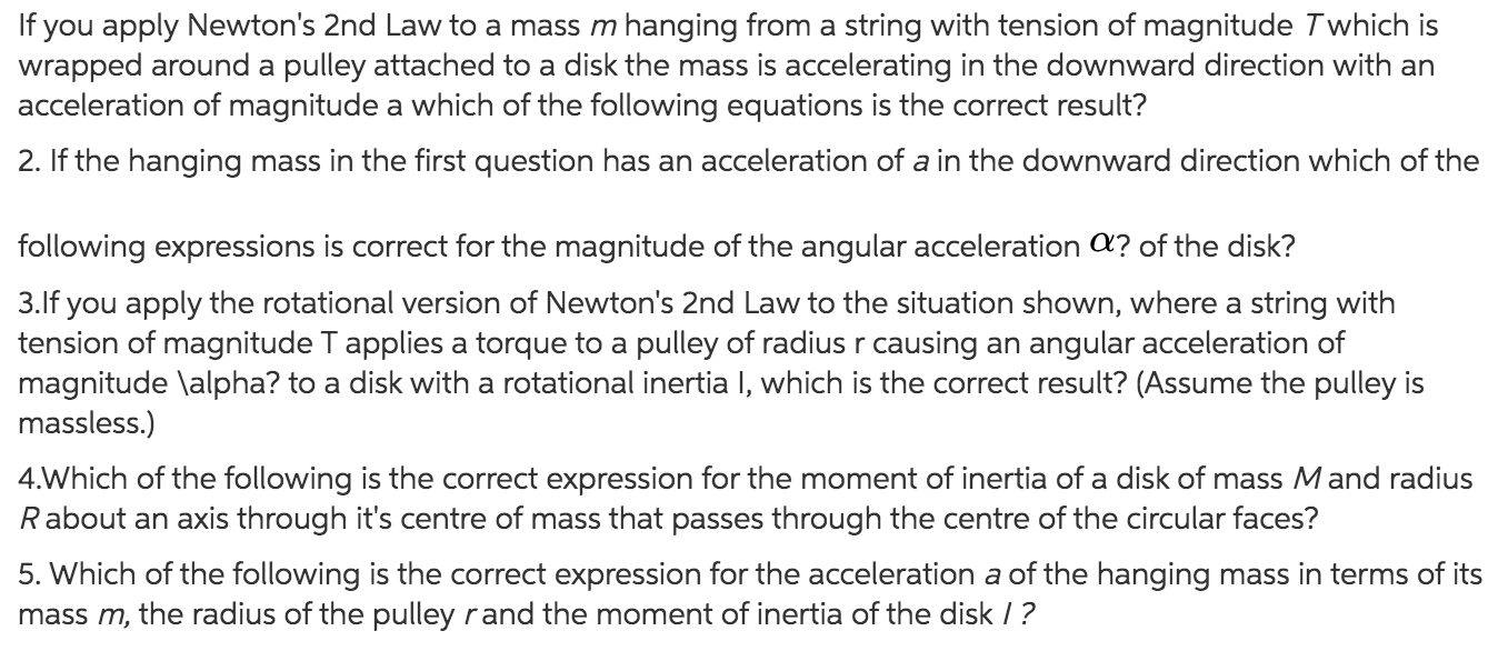 Solved Axis of Rotation Mass If you apply Newton's 2nd Law | Chegg.com