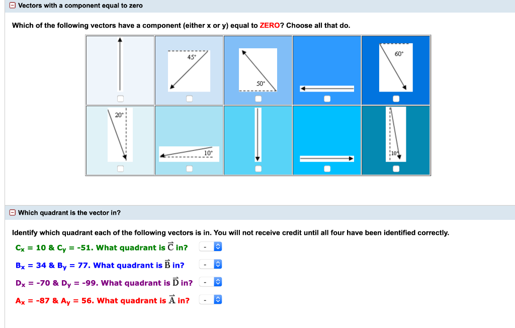 Solved Vectors with a component equal to zero Which of the | Chegg.com