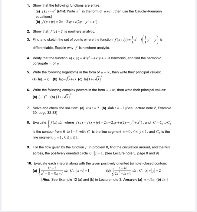 Solved 1 Show That The Following Functions Are Entire Chegg Com