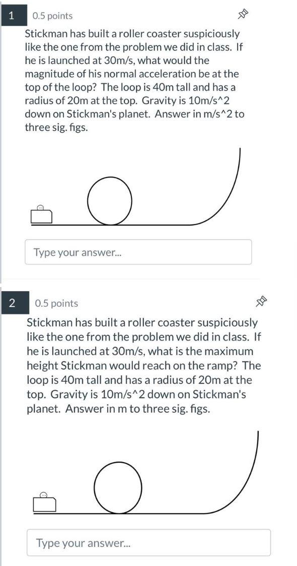 Solved 1 2 0.5 points Stickman has built a roller coaster