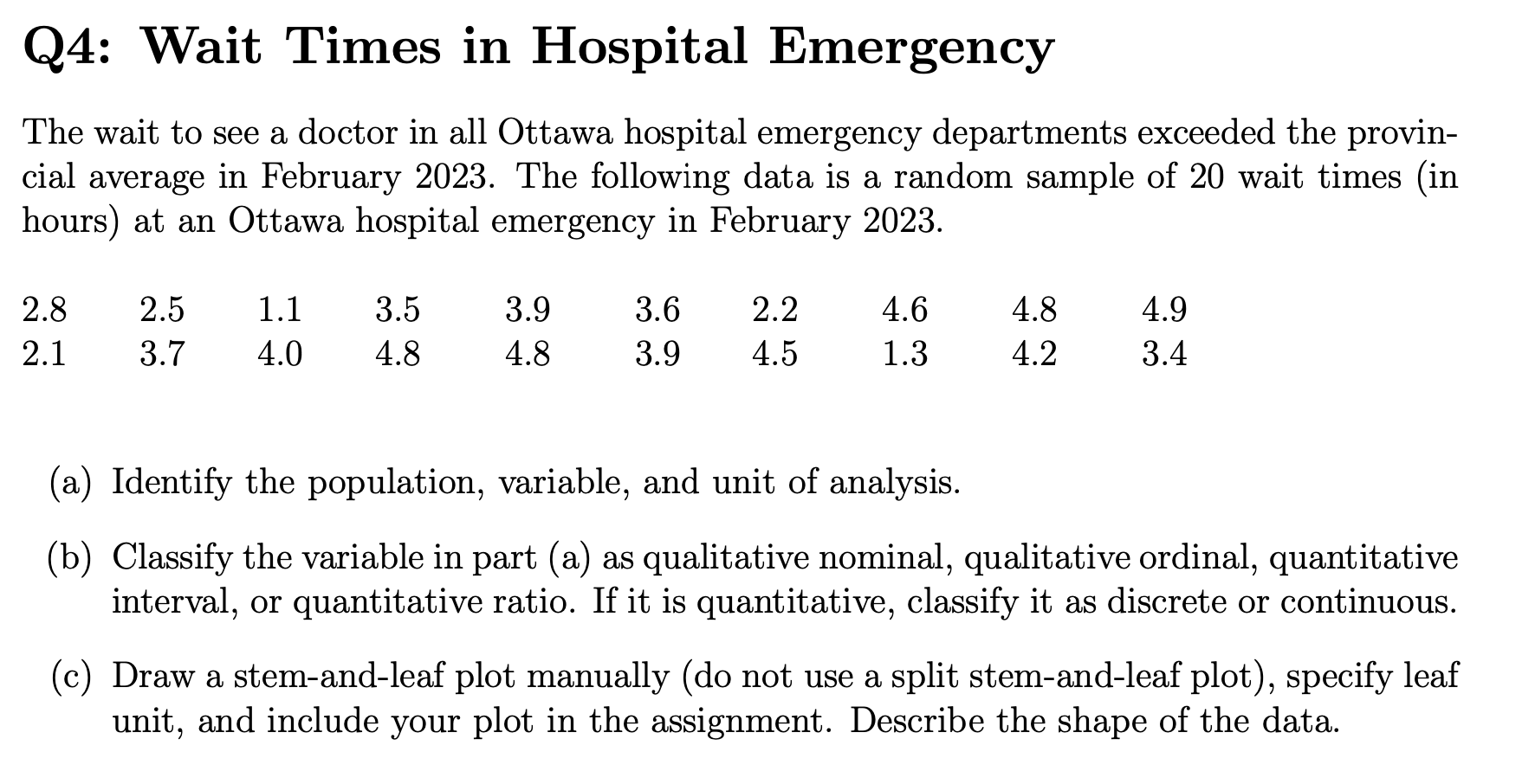 Solved Q4 Wait Times in Hospital Emergency The wait to see
