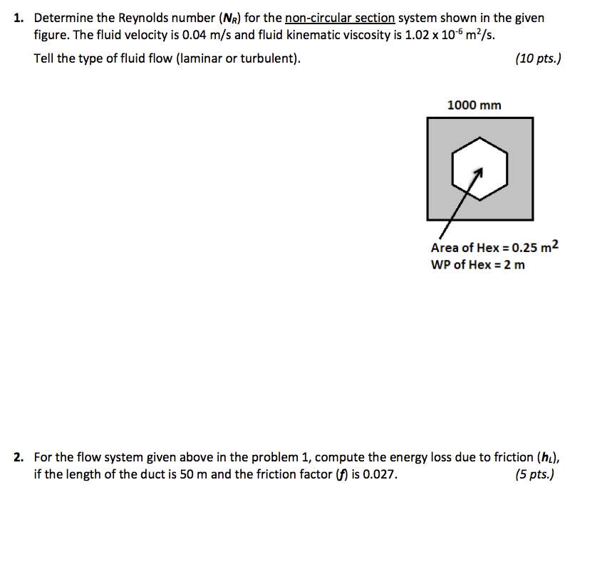 Solved 1. Determine The Reynolds Number (NR) For The | Chegg.com