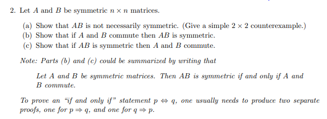 Solved 2. Let A And B Be Symmetric N×n Matrices. (a) Show | Chegg.com