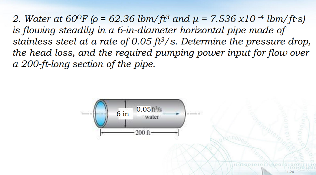 [Solved] 2. Water at 60F (p = 62.36 lbm/ft and 7.536 x10