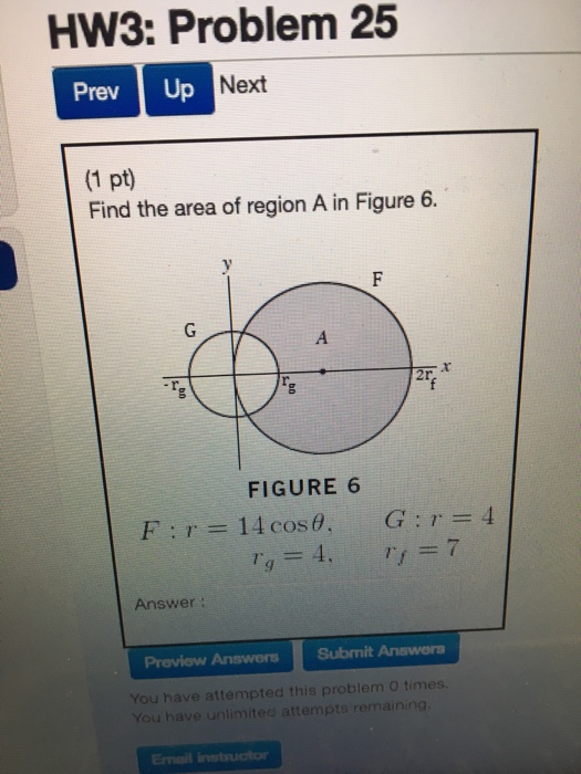 Solved Find the area of region A in Figure 6. F: r = 14 cos | Chegg.com