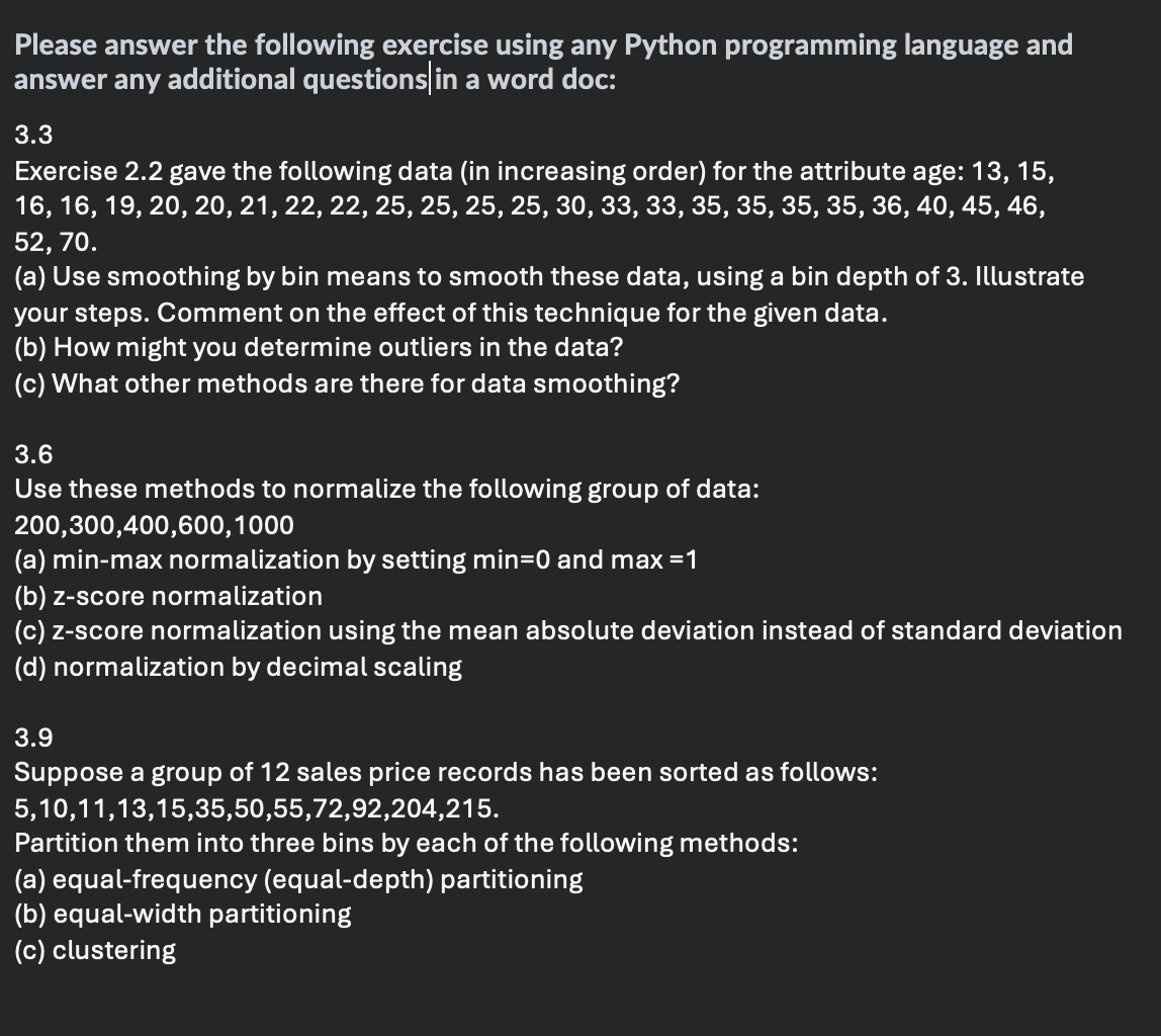 Solved Please answer the following exercise using any Python | Chegg.com