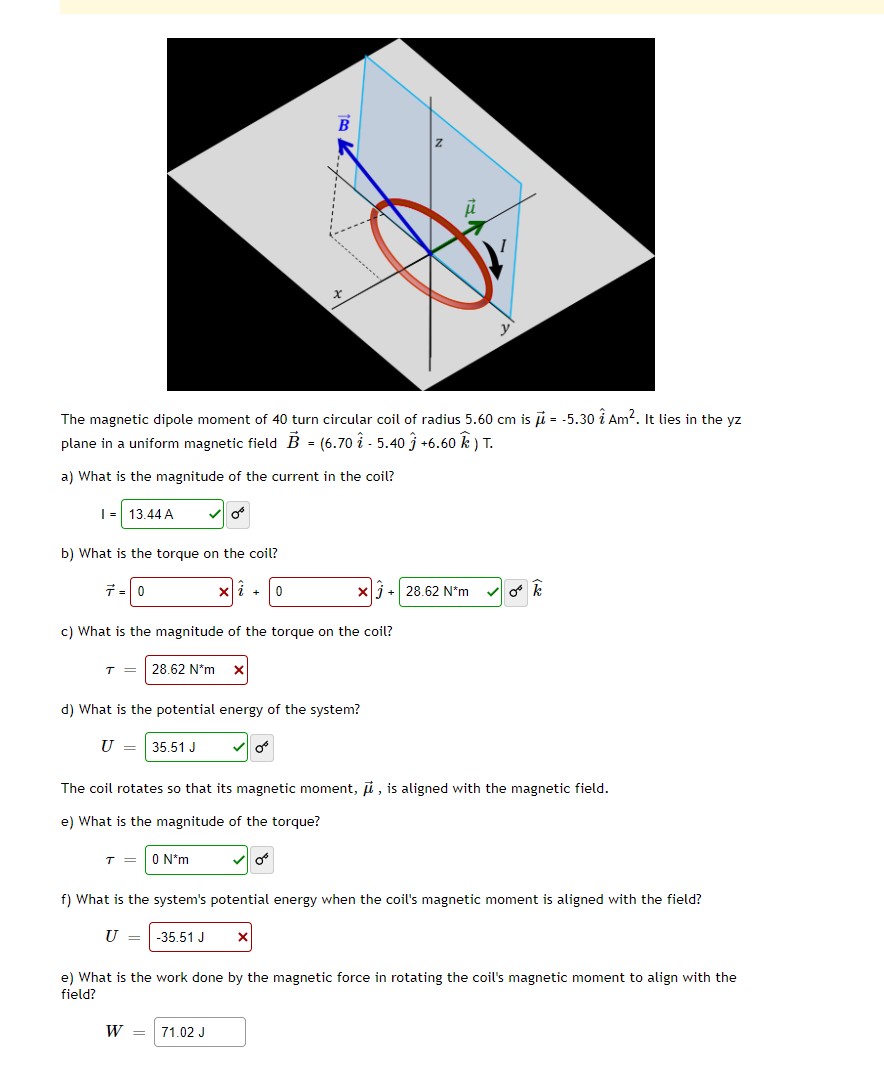 Solved The magnetic dipole moment of 40 ﻿turn circular coil | Chegg.com