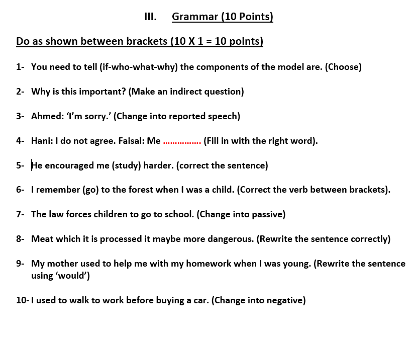 Solved Iii Grammar 10 Points Do As Shown Between Brackets Chegg Com