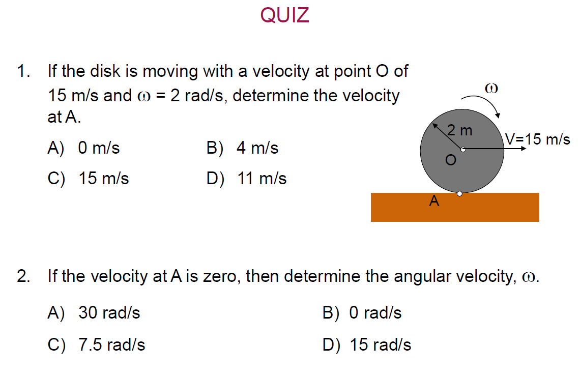 Solved Quiz 1 If The Disk Is Moving With A Velocity At P Chegg Com