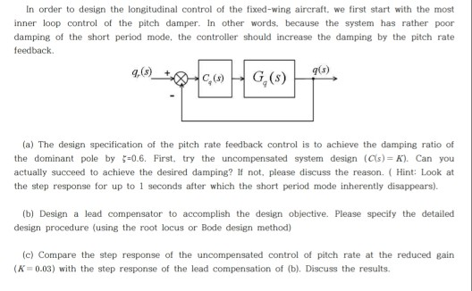 In order to design the longitudinal control of the | Chegg.com