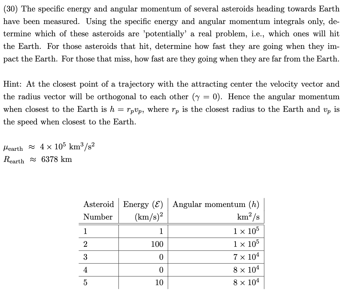 Solved (30) The specific energy and angular momentum of | Chegg.com
