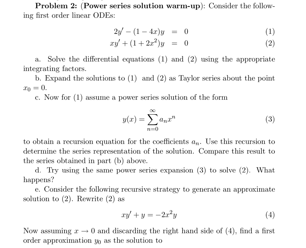 Solved Problem 2 Power Series Solution Warm Up Consider Chegg Solved Problem 2 Power Series Solution Warm Up Consider Chegg