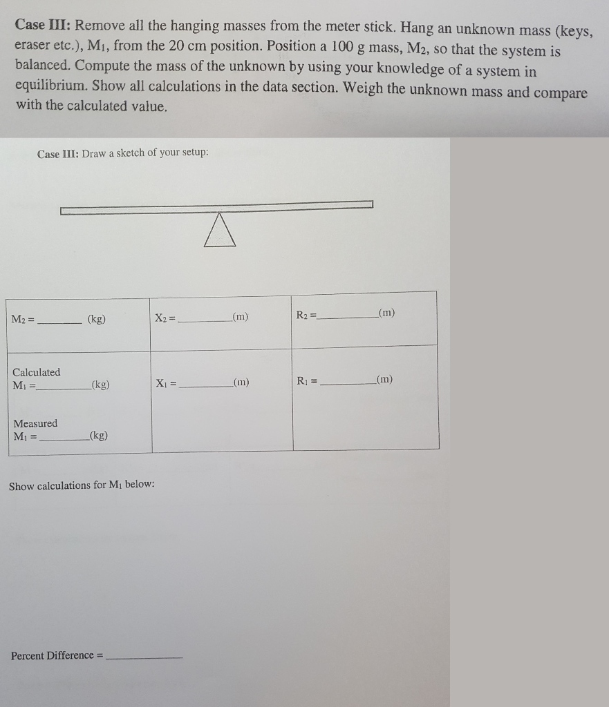 Solved Case II: Remove all the hanging masses from the meter | Chegg.com