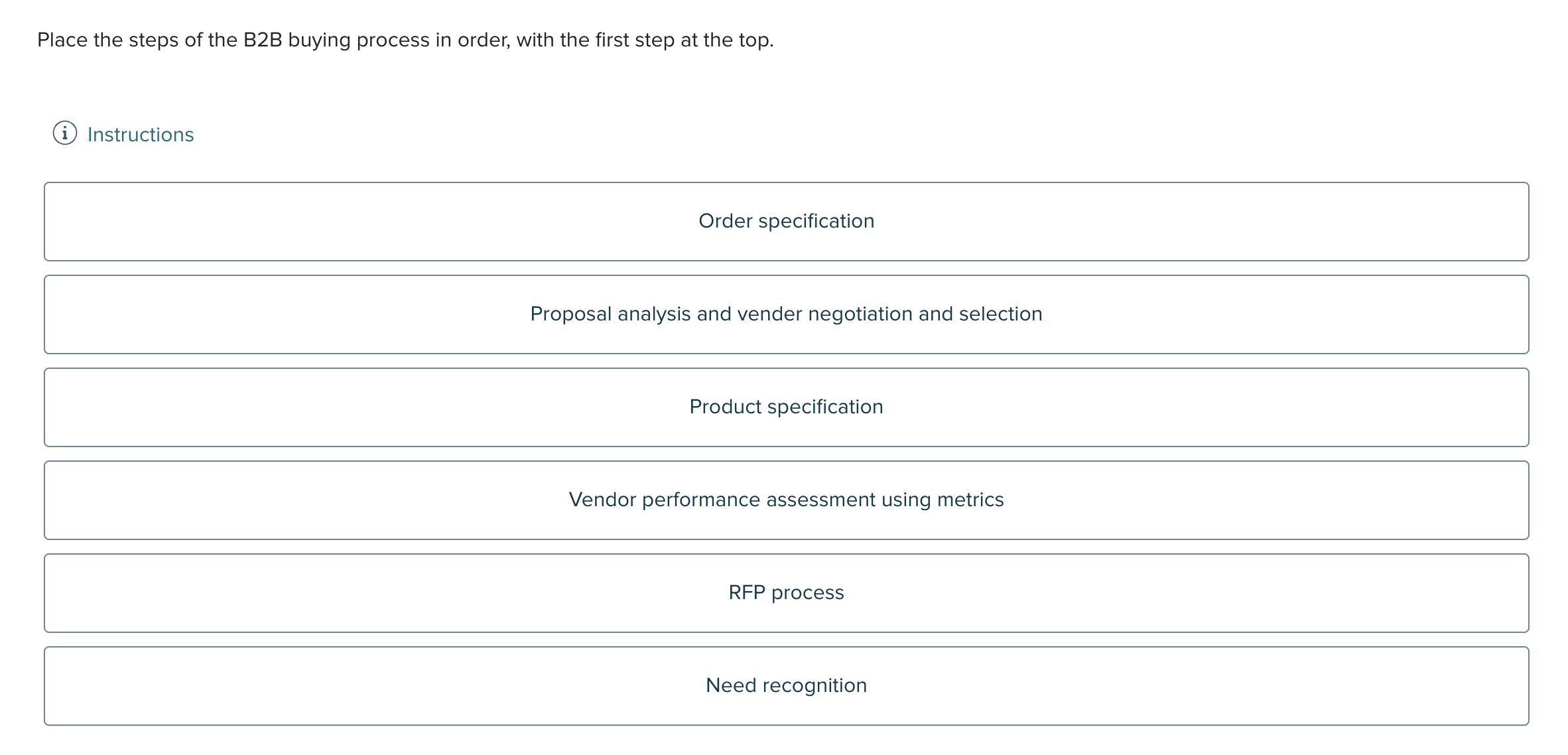 Solved Place the steps of the B2B buying process in order, | Chegg.com