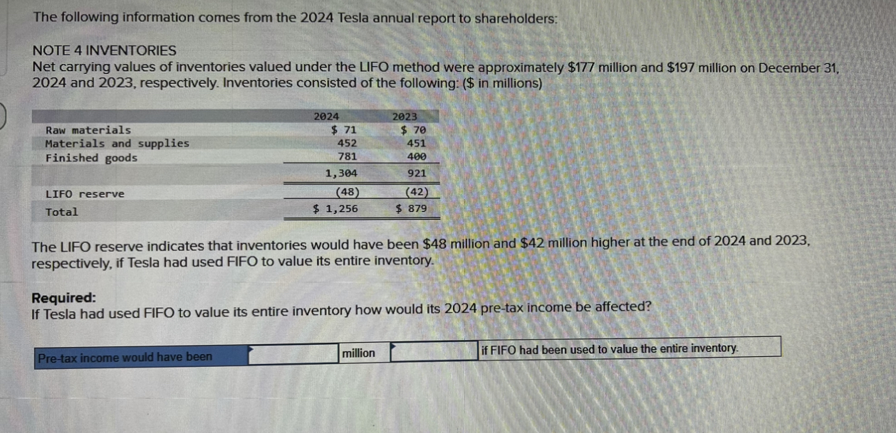 [Solved] The following information comes from the 2024 Tes