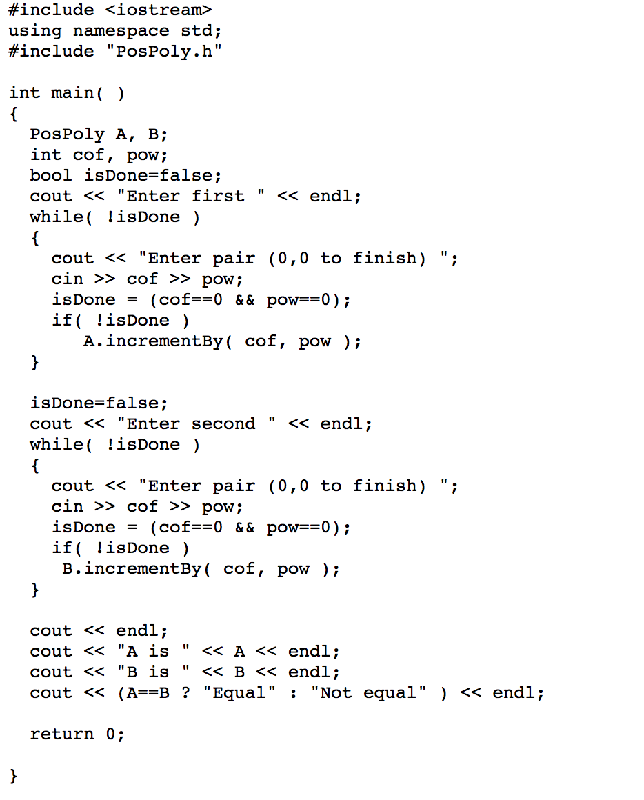 Solved Lab 2: Vectors and Classes Create a class PosPoly | Chegg.com