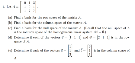 Solved 0 1 3 1. Let A 1 0 1 27 a Find a basis for the