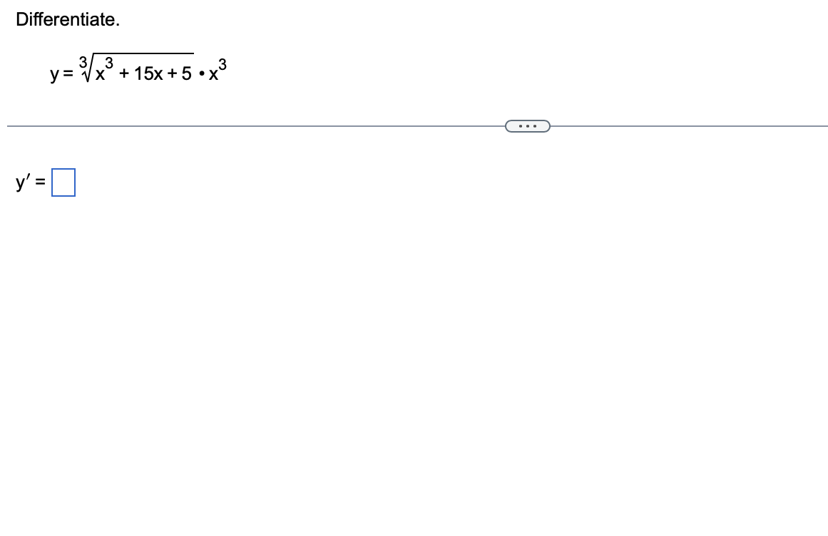 Differentiate. \[ y=\sqrt[3]{x^{3}+15 x+5} \cdot x^{3} \] \[ \mathrm{y}^{\prime}= \]