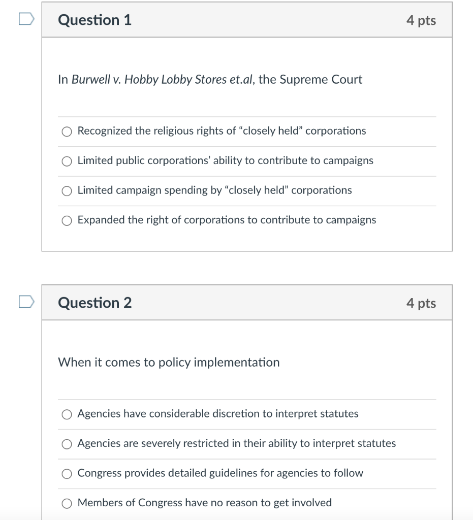 Solved Question 1 4 pts In Burwell v. Hobby Lobby Stores