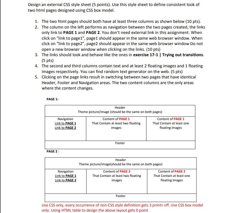 Design an external CSS style sheet (5 points). Use | Chegg.com