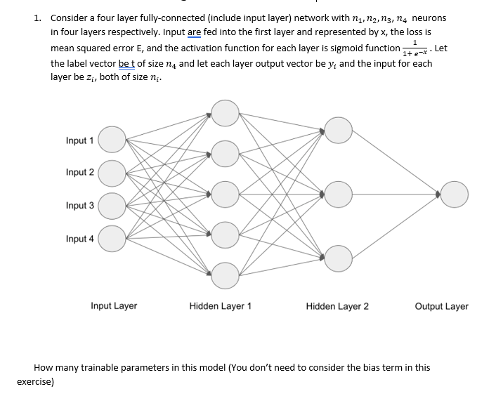 Solved 1. Consider a four layer fully-connected (include | Chegg.com