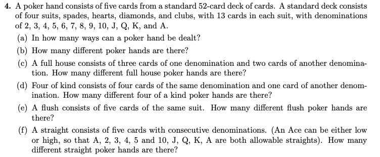 Solved 4. A Poker Hand Consists Of Five Cards From A | Chegg.com