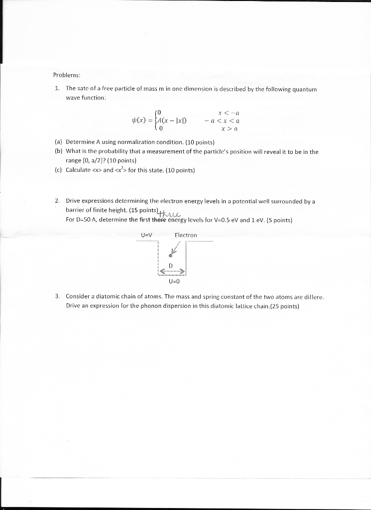 Particle Problems/questions Sample Solved Problems: 1. 1. The sate of a free particle of mass m | Chegg.com