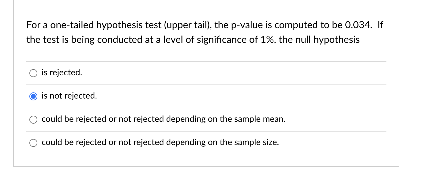 Solved For A One tailed Hypothesis Test upper Tail The Chegg