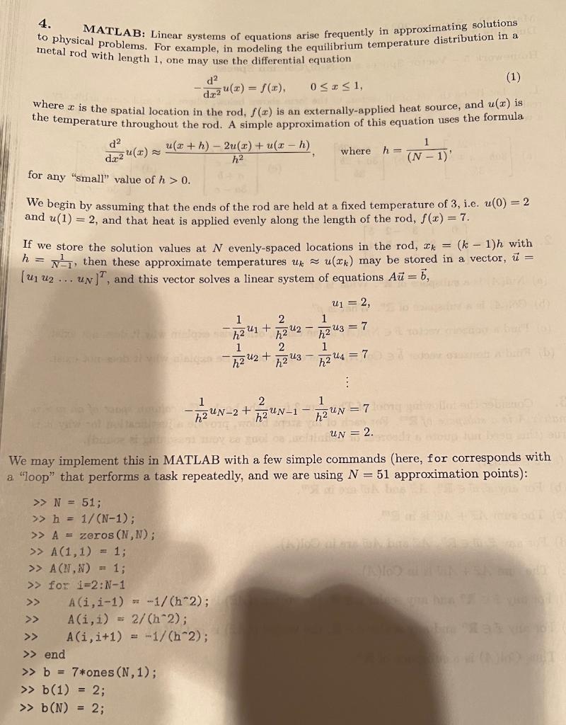 Solved 4 matlab linear systems of equations arise chegg