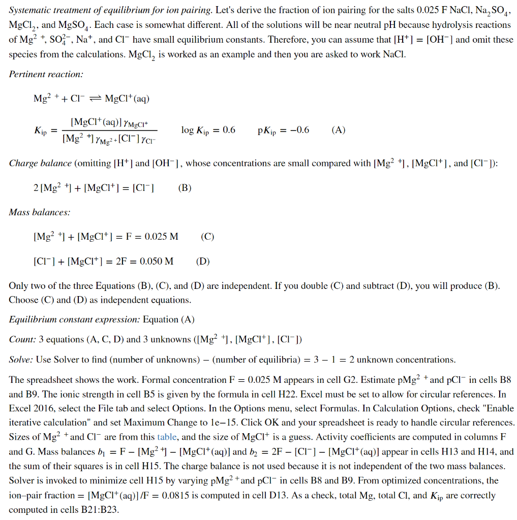 Solved Systematic Treatment Of Equilibrium For Ion Pairing. 